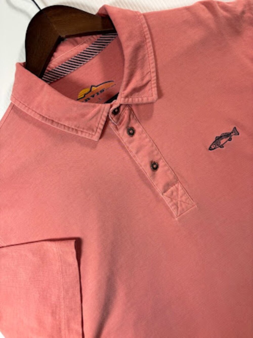 Orvis Mens Salmon Pink Cotton Pique Short Sleeve Polo Shirt Large Fly Fishing
